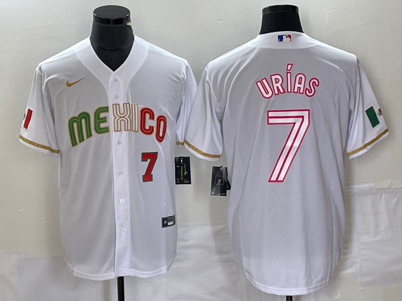 Men 2023 World Cub Mexico 7 Urias White Nike MLB Jersey style 16